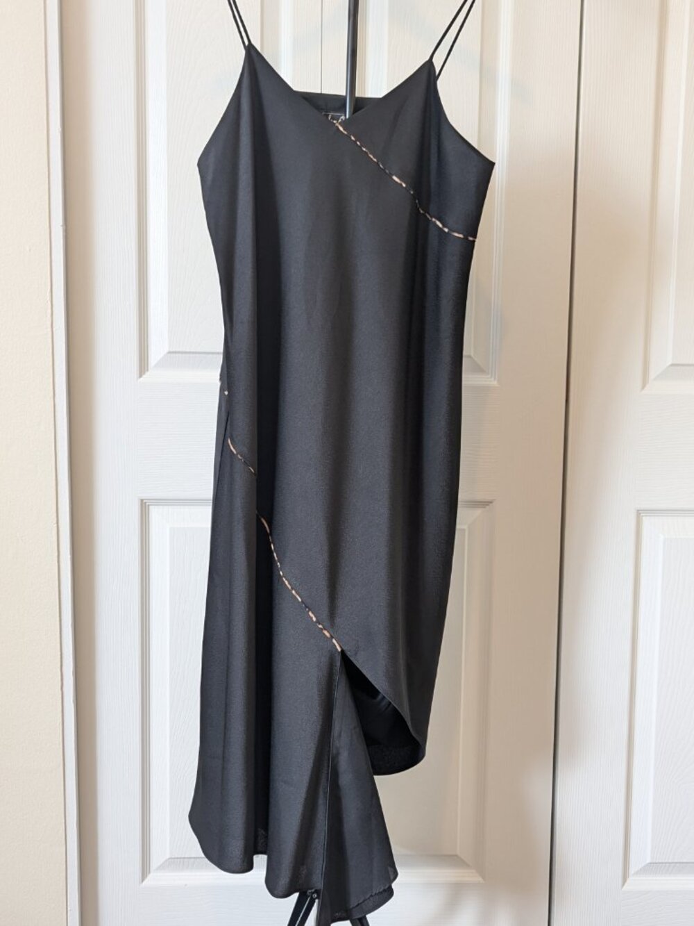 Sam Edelman Midi Cocktail Dress 14 Black spaghetti strap slip dress Leopard Cami